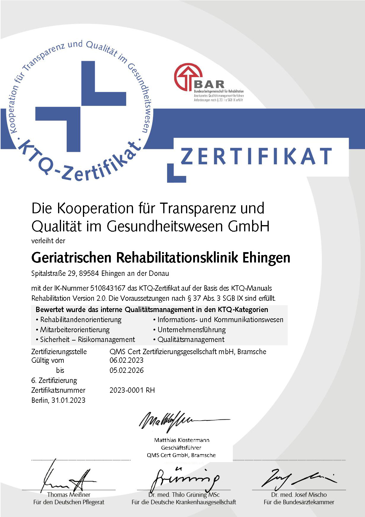 Zertifikat Geriatrische Klinik