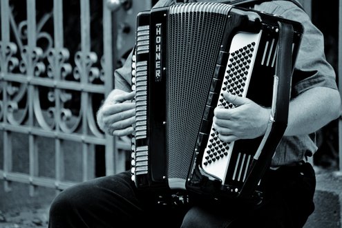 Person spielt Akkordeon