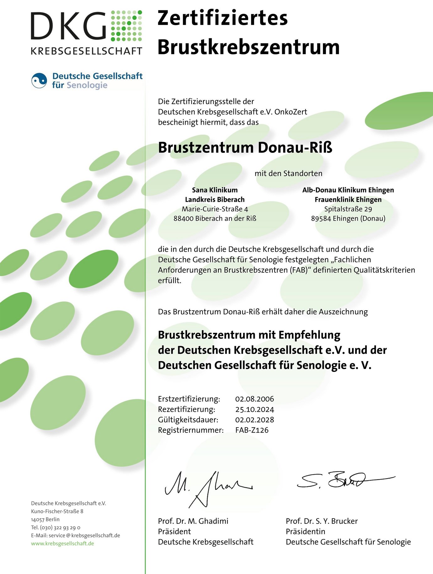 Zertifikat Brust-Zentrum Donau-Riss